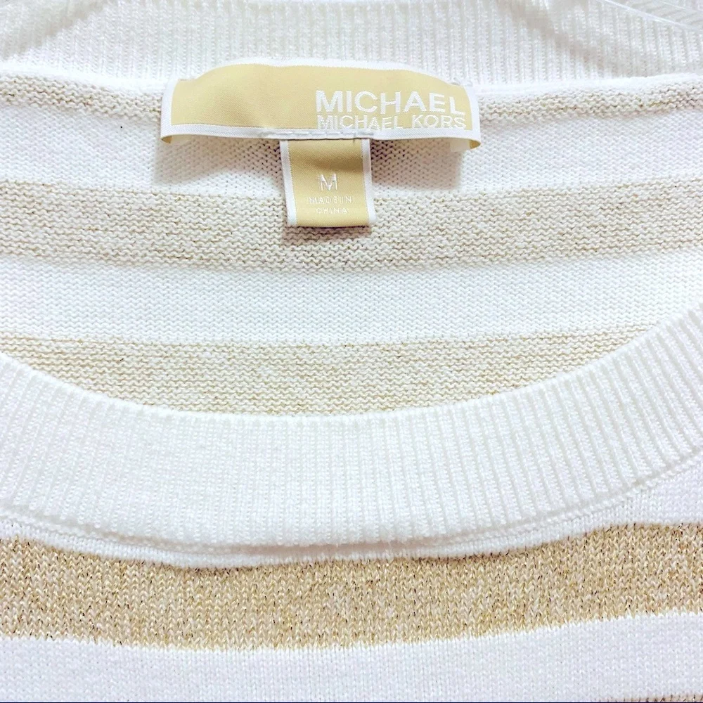 MICHAEL Michael Kors Women’s Lurex White & Gold Striped Knit Sweater